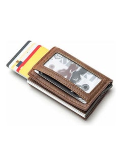 Buy Leather Wallet And Cards Metalic Holder Brown in Egypt