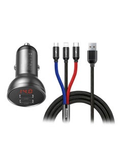 Buy Dual USB Phone Car Charger With 3-In-1 Multi Port Usb Cable Black/Red/Blue in UAE