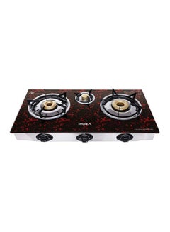 Buy 3 Burner Glass Top Gas Stove with FFD - Quality Pan Support, Brass Burners, Spill Tray, Auto Ignition, Toughened Glass, Flame Failure Device, Blue Flame, Ergonomic Knobs IGS 1213F Black/Red/Silver in Saudi Arabia