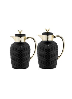 Buy Tohamh 2 Pieces Coffee and Tea Vacuum Flask Set Plastic Matt Black/Gold 1700ml in Saudi Arabia