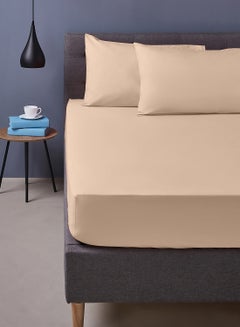 اشتري Duvet Cover Set- 100% Cotton 180 Thread Count With 1 Duvet Cover 200X200 Cm And 2 Pillow Cover 50X75 Cm - For Queen Size Mattress - Beige Cotton Beige Queen في الامارات