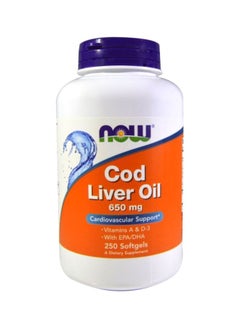 Buy Cod Liver Oil 650 mg Dietary Supplement - 250 Softgels in UAE