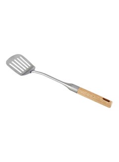 Buy Stainless Steel Slotted Turner With Rubber Wood Handle Silver in UAE