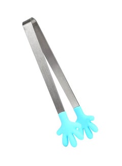 Buy Hand Shape Salad BBQ Tongs Silver/Blue 13x2.5cm in UAE