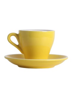 Buy 2-Piece Ergonomically Designed Fade-Proof Comfortable Grip Cup And Saucer Yellow/White 8.5x6x6cm in UAE