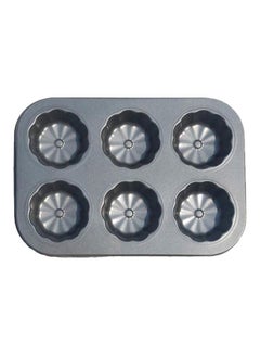 اشتري Non Stick 6-Hole Flower Shape Cake Mould أسود 26.5x18.7 سنتيمتر في الامارات