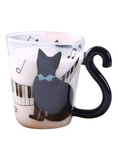 Buy Cute Cats Glass Coffee Mug White/Black 300ml in Saudi Arabia