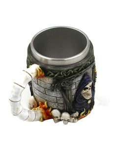 Buy 3D Tankard Viking Skull Death Double Wall Coffee Mug Grey/Blue/White 16x10x12cm in Saudi Arabia