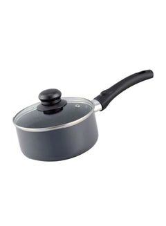 Buy Non-Stick Aluminium Saucepan With Lid Grey/Black 18cm in UAE