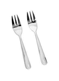 Buy 2-Piece Stainless Steel Cake Fork Set Silver 9cm in UAE