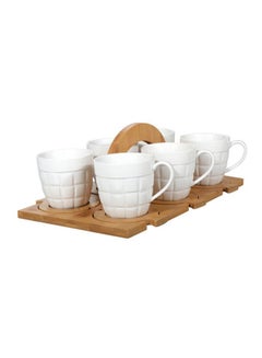 Buy 13-Piece Porcelain Tea Cup Set White/Brown in UAE