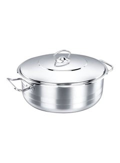 Buy Stainless Steel Low Casserole Sauce Pot Stockpot With Lid And Handle Silver 10Liters in UAE