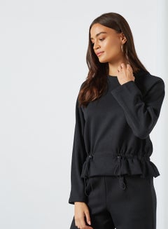 Buy Drawstring Waist Sweatshirt Black in Saudi Arabia
