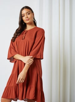 Buy Solid Tiered Dress Terracotta in UAE