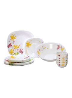 Buy 19-Piece Crazy Flower Printed Dinner Set White/Yellow/Red in UAE