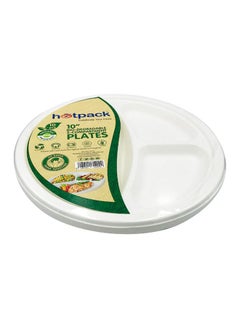 Buy 10-Pieces 3-Compartment Bio Degradable Pulp Plate White 10inch in UAE