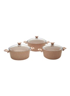 Buy 6-Piece  Granite Coated Cookware Set Pink Large Pot (30),Medium Pot (28), Small Pot  (26)cm in UAE