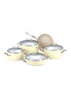 Buy 9- Piece Zeta Plus Cookware Set Beige/Silver Casserole 20x10.5, Casserole 24x12.5, Casserole 26x13, Casserole 26x7.5, Fry Pan 26x5.5cm in UAE