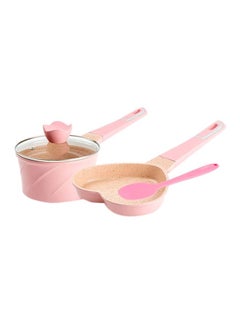 Buy Non-Stick Frying And Stew Pan Set Pink Pink/Beige/Clear Stew Pan (38.1x18x13.9), Frying Pan (36.1x19x7.2)cm in UAE