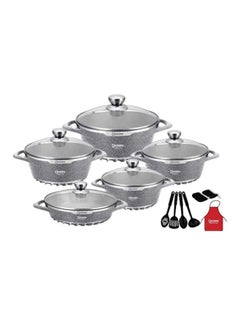 Buy 17-Piece Granite Cookware Set Grey/Silver/Clear 5 x Casserole 20, 24, 28, 32, 28cm in UAE