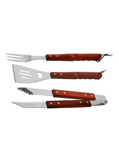 Buy 3 Piece Barbecue Tool Set Silver/Red in Saudi Arabia