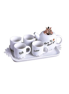 Buy 6-Piece Pineapple Shaped Teapot Set White/Black 4x Tea Cup - 220, 1x Kettle - 780ml in UAE