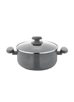 Buy Sturdy And Durable Non-Stick Mia Granite Low Casserole With Lid Grey/Clear 24x11cm in UAE