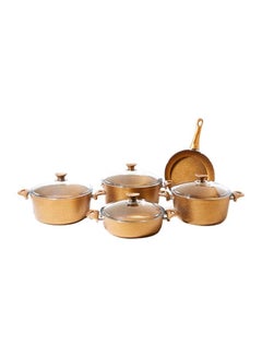 Buy 9-Piece Cookware Set Copper/Clear 3x Deep Pot (26, 28, 30), 1x Flat Pot - 26cm in UAE