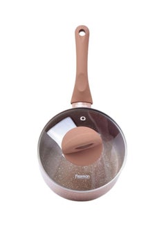 Buy Saucepan With Glass Lid  Aluminium Latte Series Marble Coated 16x8cm/1.5LTR Pink/Clear in Saudi Arabia
