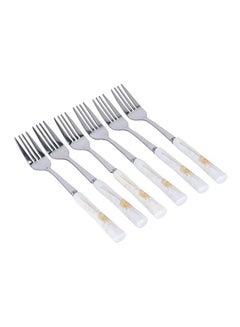 Buy 6-Piece Dinner Fork Set White/Yellow in UAE