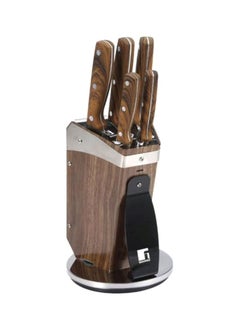Buy 6-Piece Stainless Steel Knife With Holder Set Brown/Silver in UAE