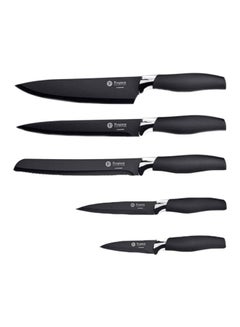 Buy 5-Piece Aria Stainless Steel  Knife Set Black/Silver Chef Knife (8), Bread Knife (8), Slicer (8), Utility Knife (5), Paring Knife (3.5)inch in Saudi Arabia