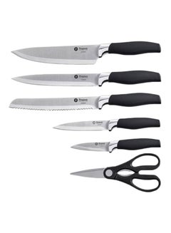 اشتري طقم سكاكين أريا الكلاسيكية مكون من 6 قطع أسود/ فضي Chef Knife (1.8), Bread Knife (1.8), Slicer (1.8), Utility Knife (1.2), Paring Knife (1.2), Scissors (2)مم في السعودية