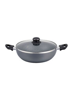 Buy Aluminium Wokpan With Glass Lid Grey 28cm in UAE