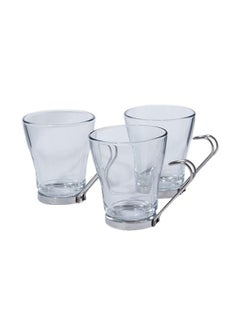 Buy 3-Piece Oslo Cappuccino Cup Set Clear/Silver 32.7x8.5x9.5cm in UAE