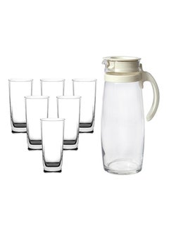 Buy 6-Piece Plaza Hi Ball Glass Set With Heat Resistant Divano Pitcher Clear 320ml in UAE