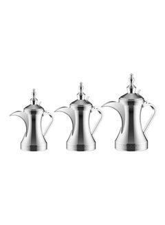 Buy 3-Piece Stainless Steel Arabic Coffee Dallah Set Chrome Large Teapot 1x48, Medium Teapot 1x32, Small Teapot 1x26 ounce in Saudi Arabia