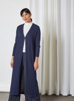 Buy Textured Long Cardigan Dark Blue in Saudi Arabia