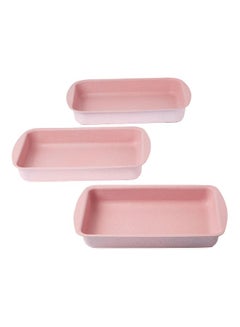 Buy 3-Pieces Granite Square Pan Set Pink Square Pan 1 (33x22), Square Pan 2 (35x25), Square Pan 3 (38x28)cm in UAE