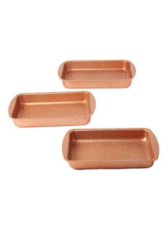 Buy 3-Pieces Granite Square Pan Set Rose Gold Small Bakeware Pan (32x22), Medium Bakeware Pan (35x25), Large Bakeware Pan (38x28)cm in UAE