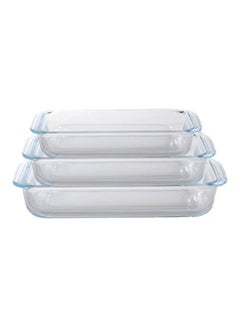 اشتري طقم صواني خبز زجاجية مستطيلة الشكل من البوروسليكات مكون من 3 قطع شفاف Baking Tray 1, Baking Tray 2.2, Baking Tray 3لتر في السعودية