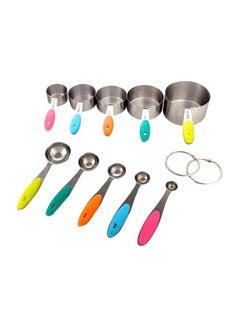 Buy 10-Piece Measuring Cup Set Silver/Pink/Blue 10x 250,125,80,50,30,7.39, 3.69,14.78ml in UAE