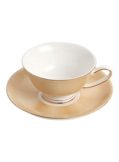 Buy 2-Piece Ergonomically Designed Fade-Proof Comfortable Grip Cup And Saucer Beige/White 200ml in UAE