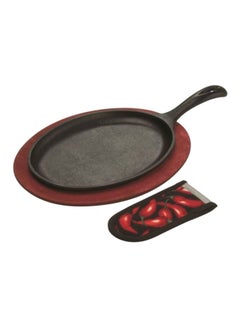 Buy Pack Of 3  Chilli Pepper Mitten And Wooden Mat Set Black/Red/Green in UAE