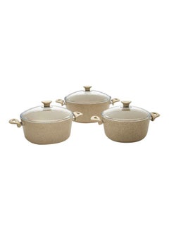 Buy 6-Piece  Granite Coated Cookware Set Cream/Clear Big Deep Pot (30), Medium Deep Pot (28), Small Deep Pot (26)cm in UAE