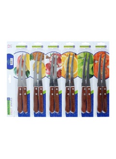 Buy 12-Pieces Fruit Knives Set Brown/Silver in UAE