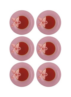 Buy Pack Of 6 Red Orchis Dessert Plates Pink/Red/Green 19cm in UAE