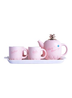 اشتري 6-Piece Pineapple Shaped Teapot Set Pink/White في الامارات