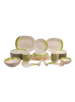 اشتري 64 Piece Melamineware Dinner Set RF8101 Oval Plates Dinner Plates Dessert Plates Round Bowls Soup Bowls Rice Spoons and Spoons بيج / أخضر 47X29.5X29.3سم في السعودية