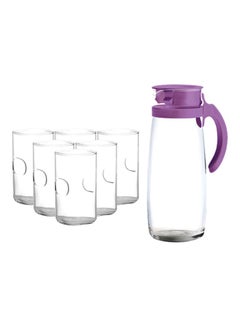 Buy 6-Piece Unity Hi Ball Glass With Pitcher Clear/Purple Glasses 6x290, Jug (1660)ml in UAE